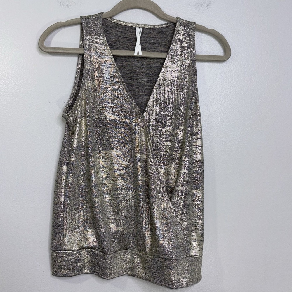 Anthropologie Gold Metallic Sleeveless Surplice Neckline Top Sz XS Spring/summer